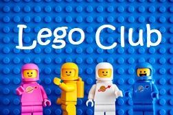 A group of lego figures standing next to each other on a blue background.