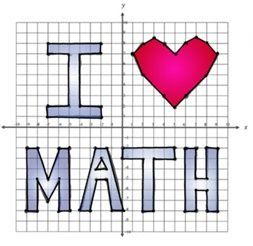 A drawing of a heart and the words `` i love math '' on a graph.