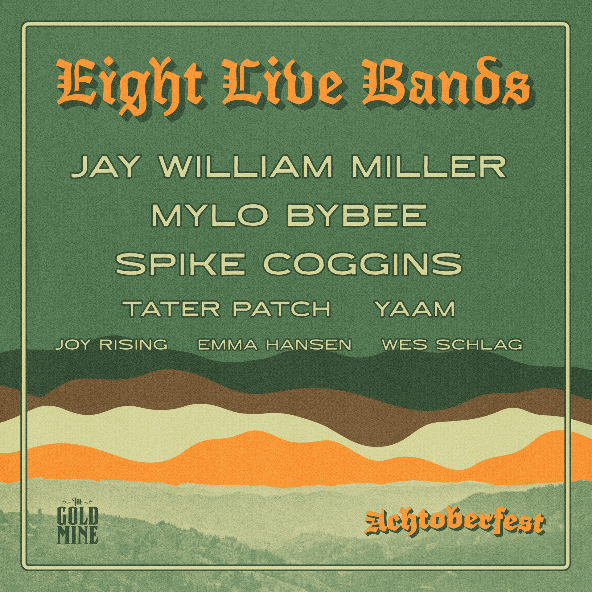 An album cover for eight live bands by jay william miller