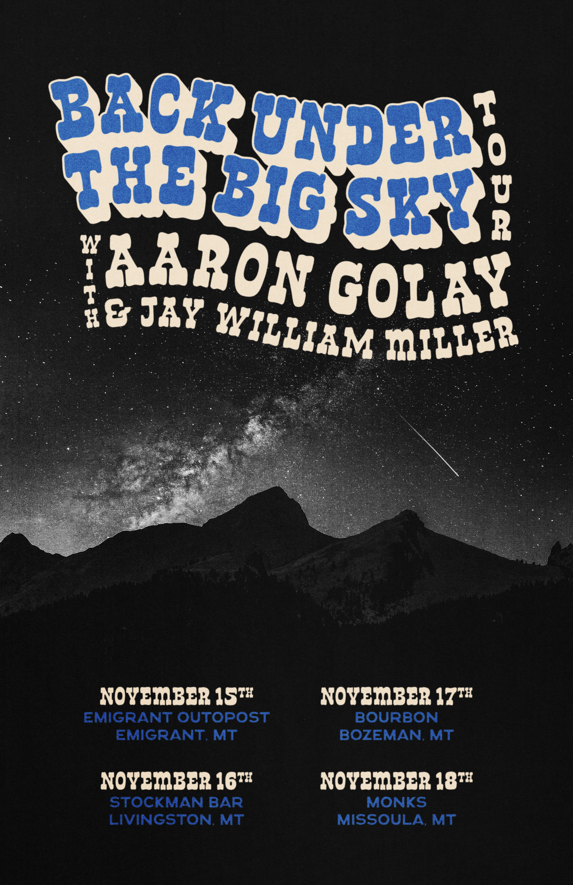 A poster for back under the big sky by aaron golay and jay william miller