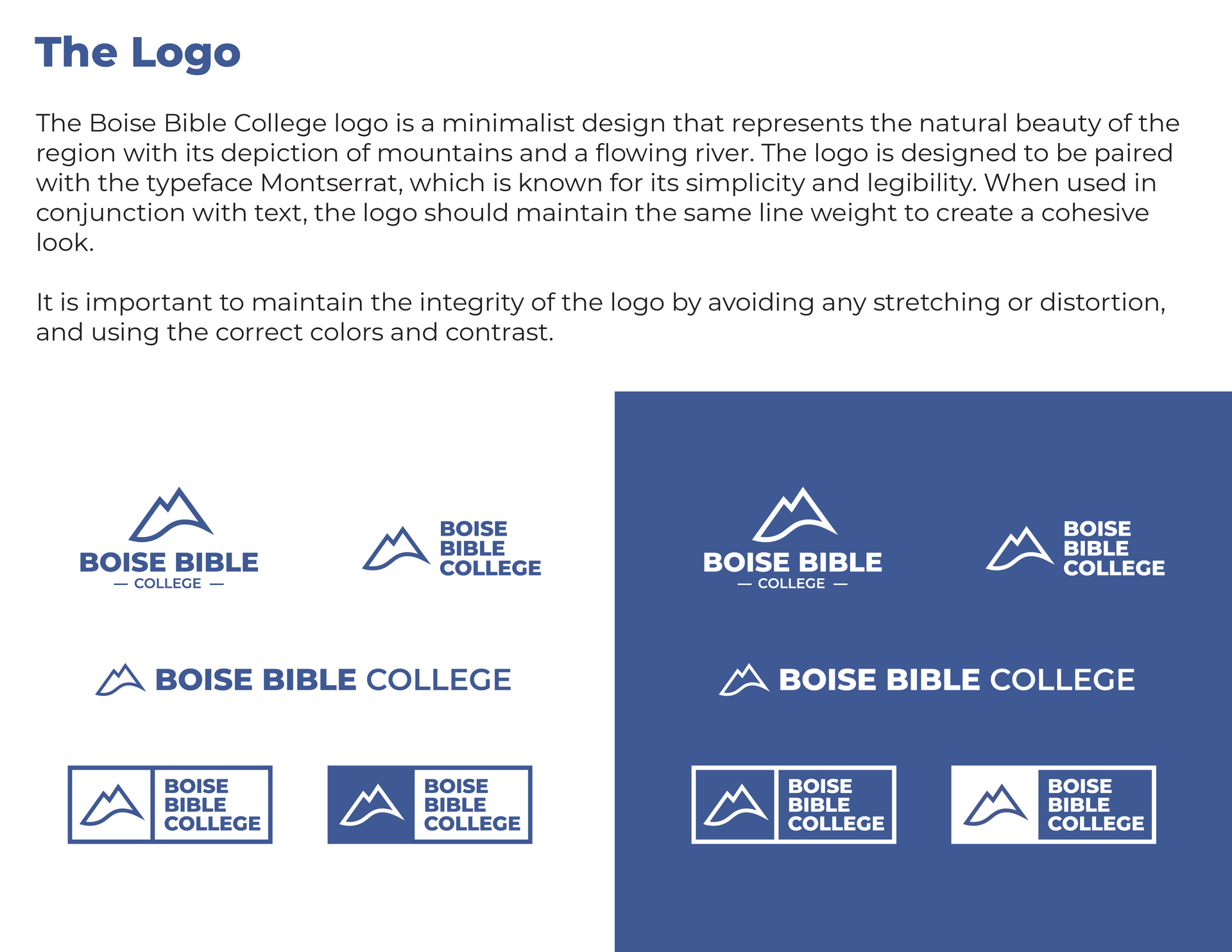 A blue and white logo for boise bible college