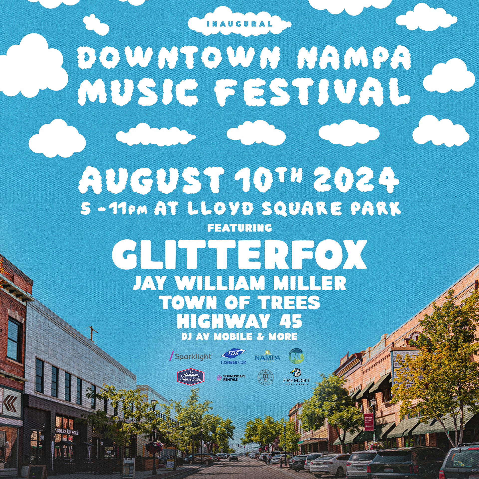 A poster for the downtown kampa music festival on august 10th 2024