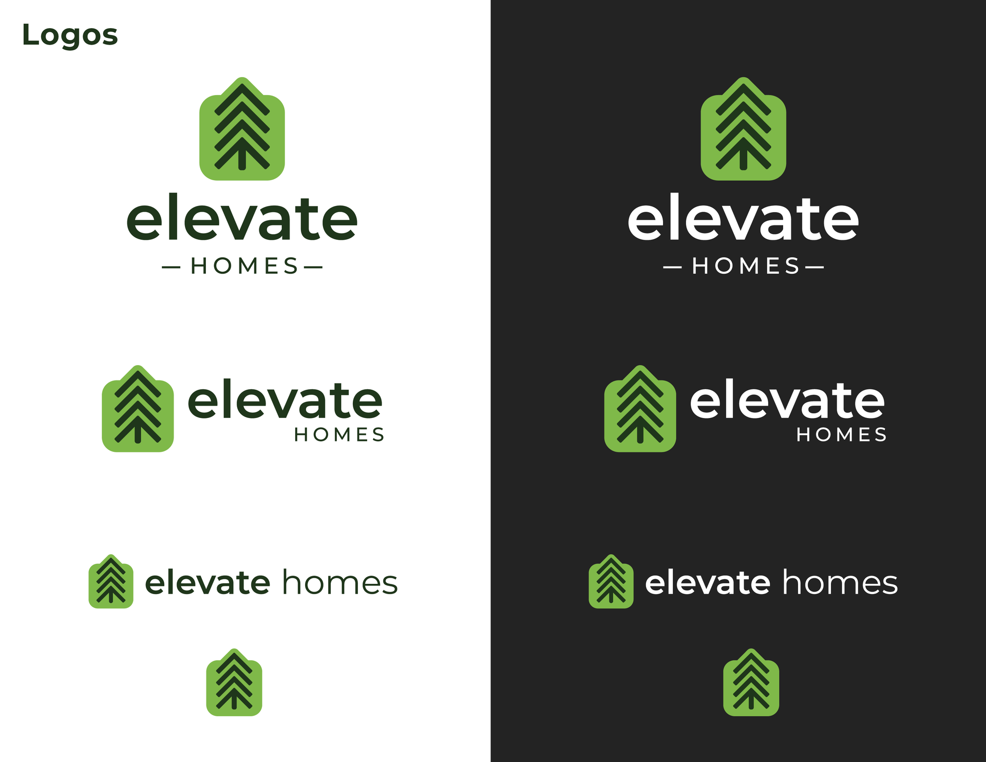 A logo for elevate homes is shown on a white and black background.