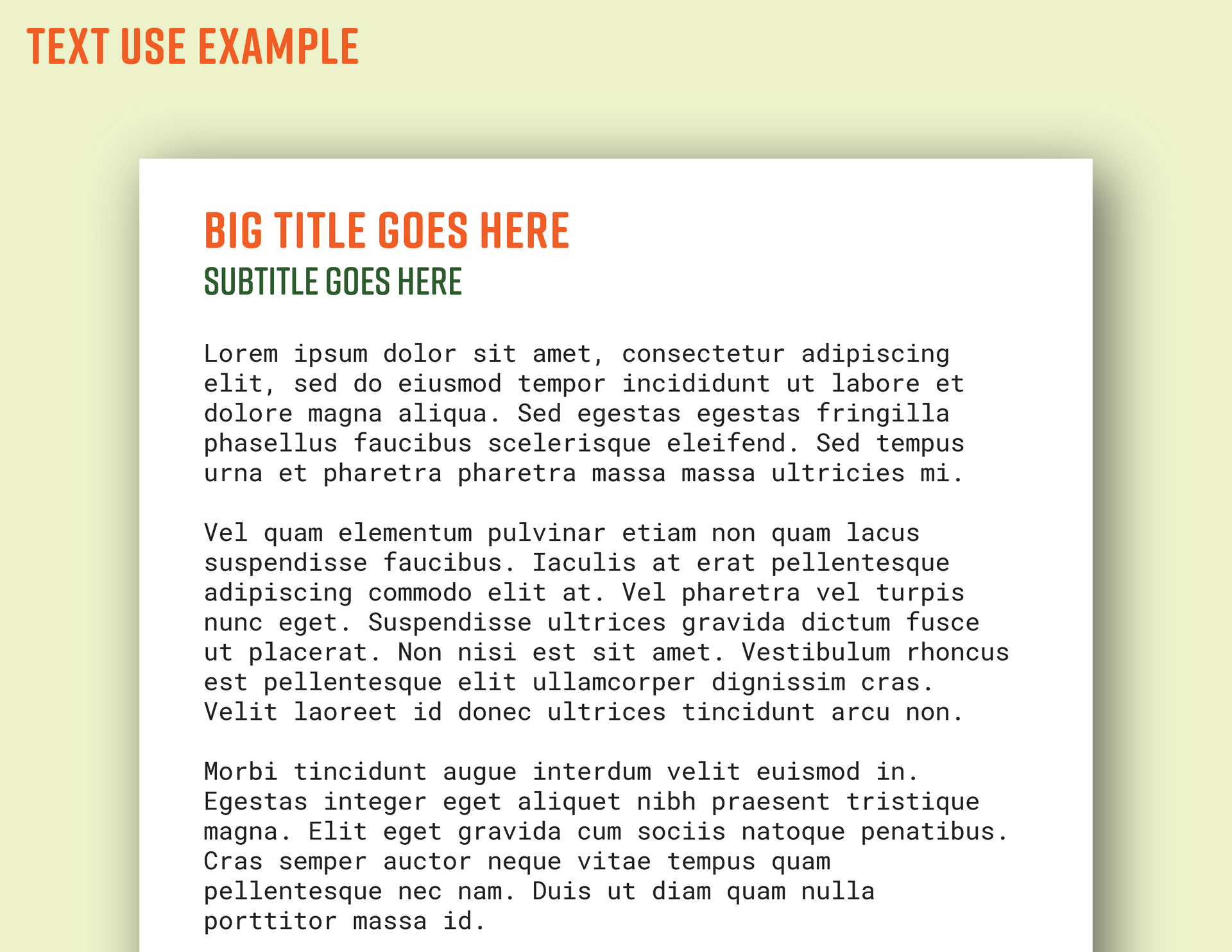 A piece of paper that says big title goes here