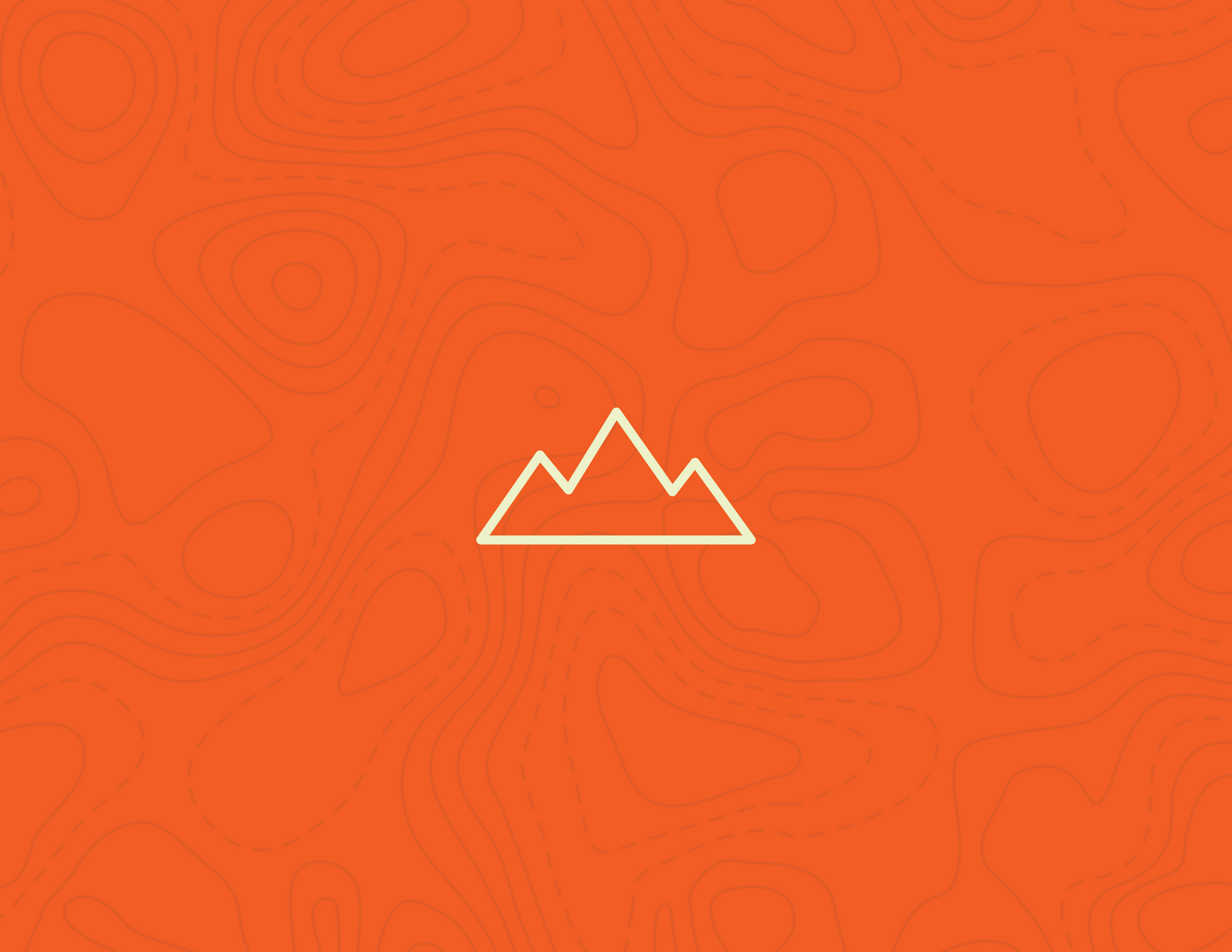 A line drawing of a mountain on an orange background.