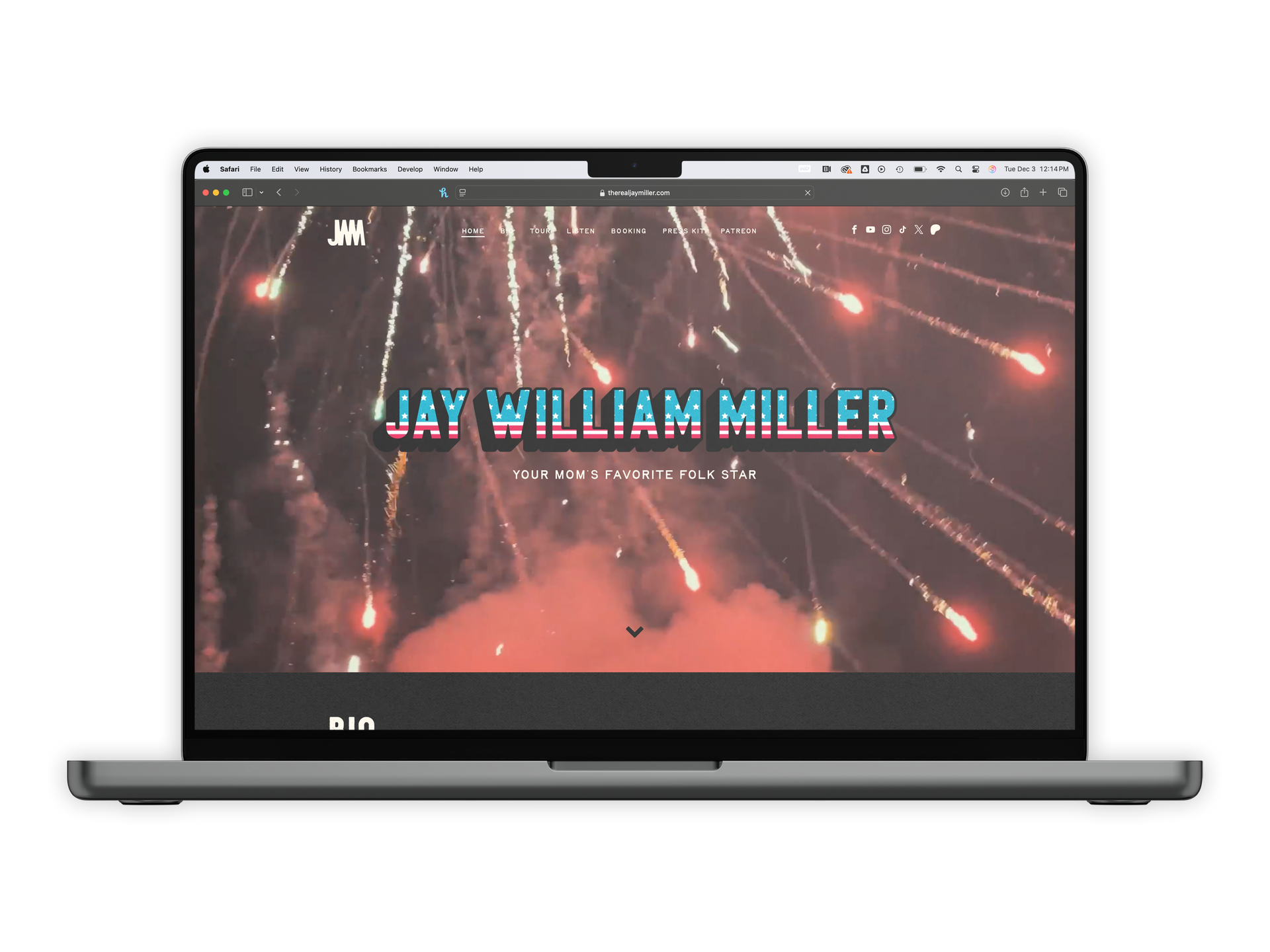 A laptop with a fireworks display on the screen.