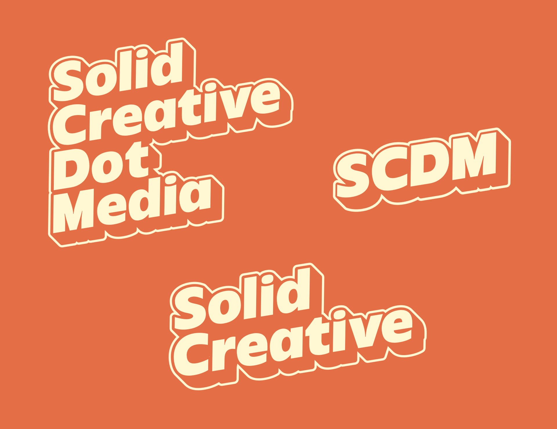 Three logos for solid creative dot media on an orange background
