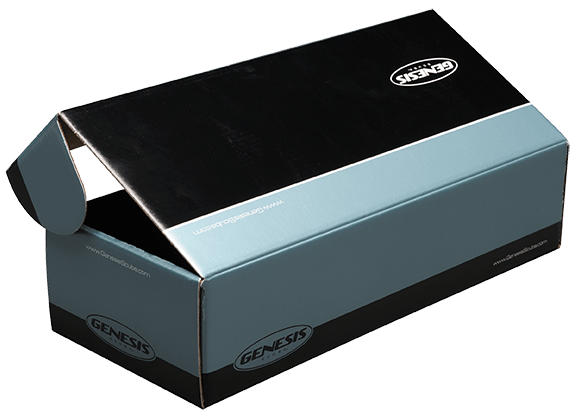 A genesis box with the lid open on a white background