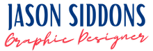 The logo for jason siddons graphic designer is blue and red
