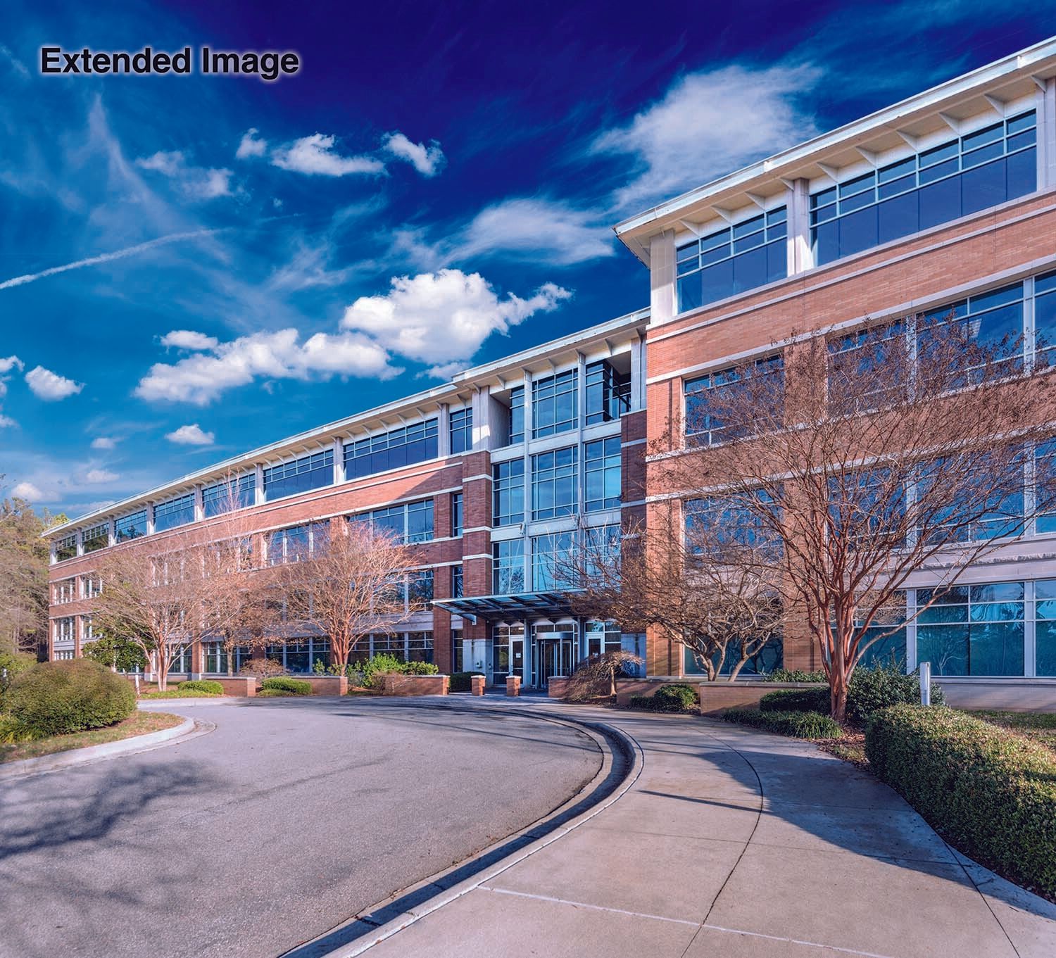 An extended image of a large building with lots of windows