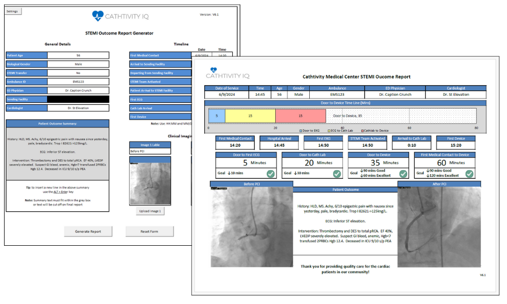 Screenshot from the Cathtivity STEMI Outcome Report Generator