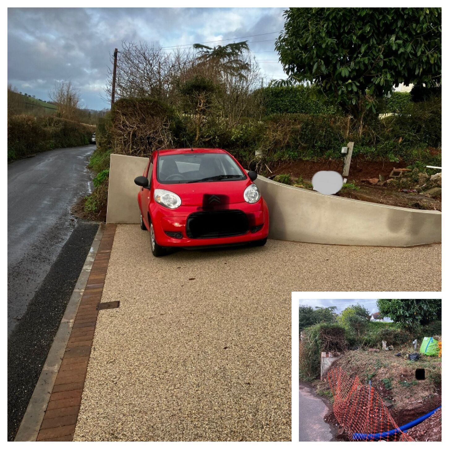Before and after a resin driveway installation in Torquay.