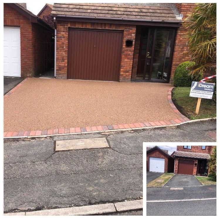 Before and after a resin driveway installation in Torquay.