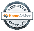 A screened and approved home advisor logo on a white background.