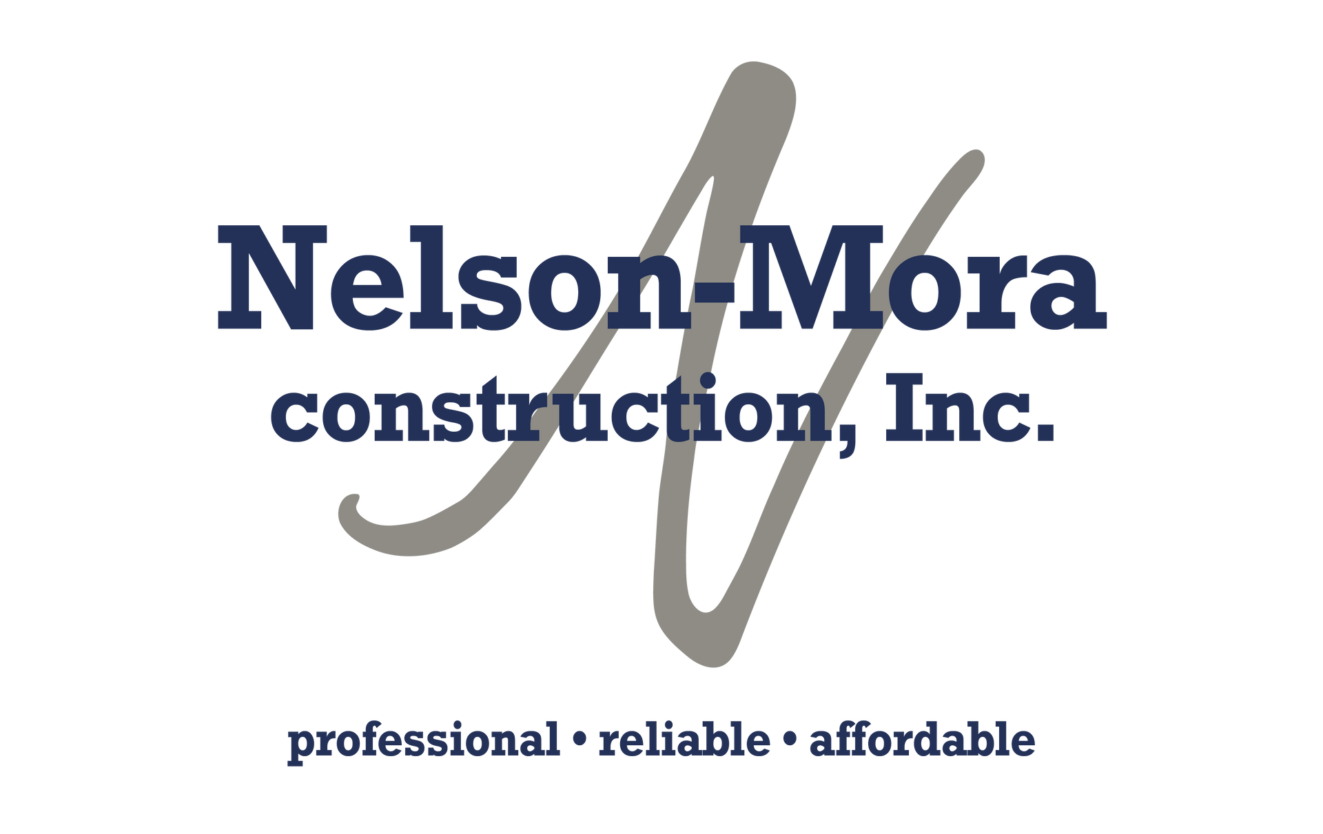 A logo for nelson mora construction inc. is shown on a white background.