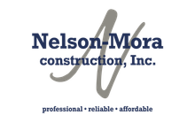 A logo for nelson mora construction inc. is shown on a white background.