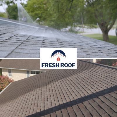 A picture of a roof before and after being rejuvenation by fresh roof