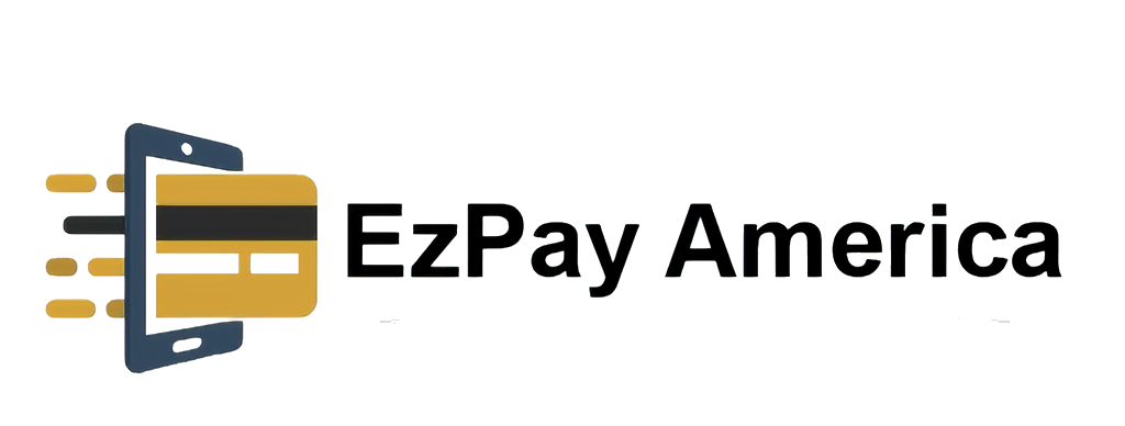 A logo for ezpay america with a credit card and a cell phone.