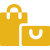 A yellow shopping bag and a suitcase icon on a white background.