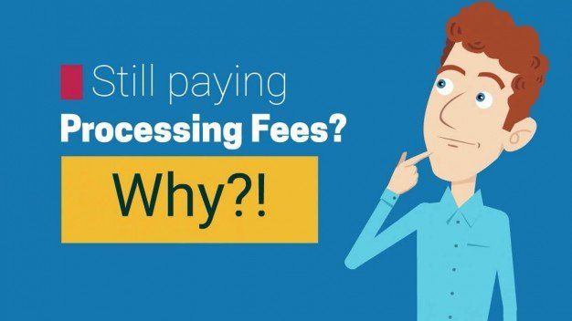 A cartoon of a man thinking about processing fees.