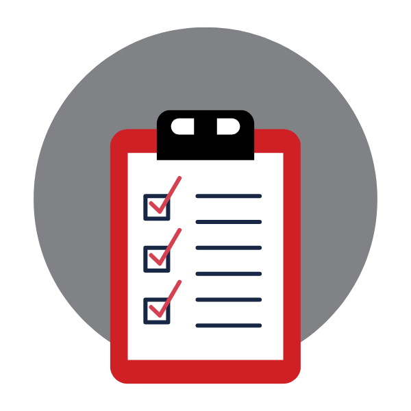 An icon of a clipboard with a checklist on it.