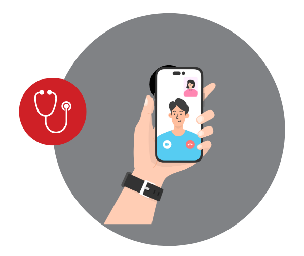 A hand is holding a cell phone with a stethoscope next to it.