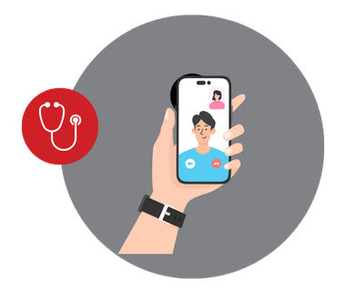 A hand is holding a cell phone with a stethoscope next to it.