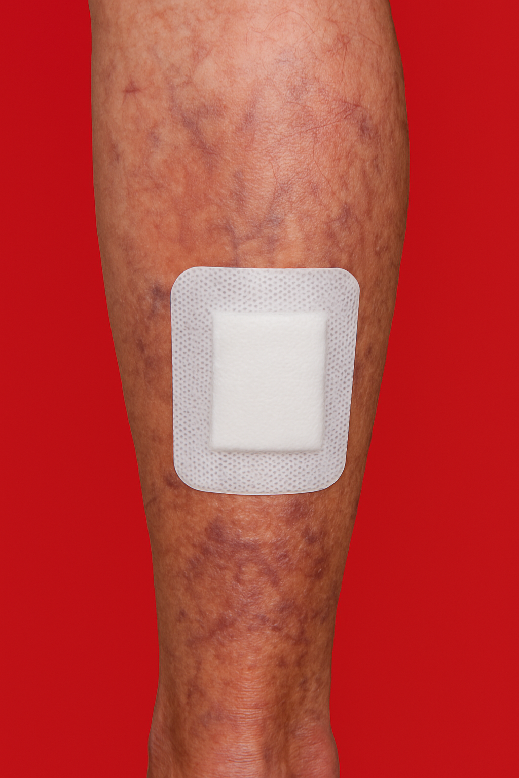 A person 's leg with a bandage on it.