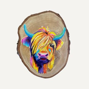 Highland Cow Handpainted Wooden Round