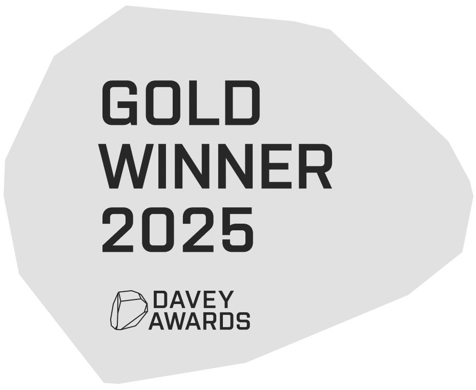 Silver Winner 2023 Davey Awards logo. Gray and white badge with text 