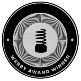 Webby Award Winner seal: black and white with a spiral lightbulb in the center.
