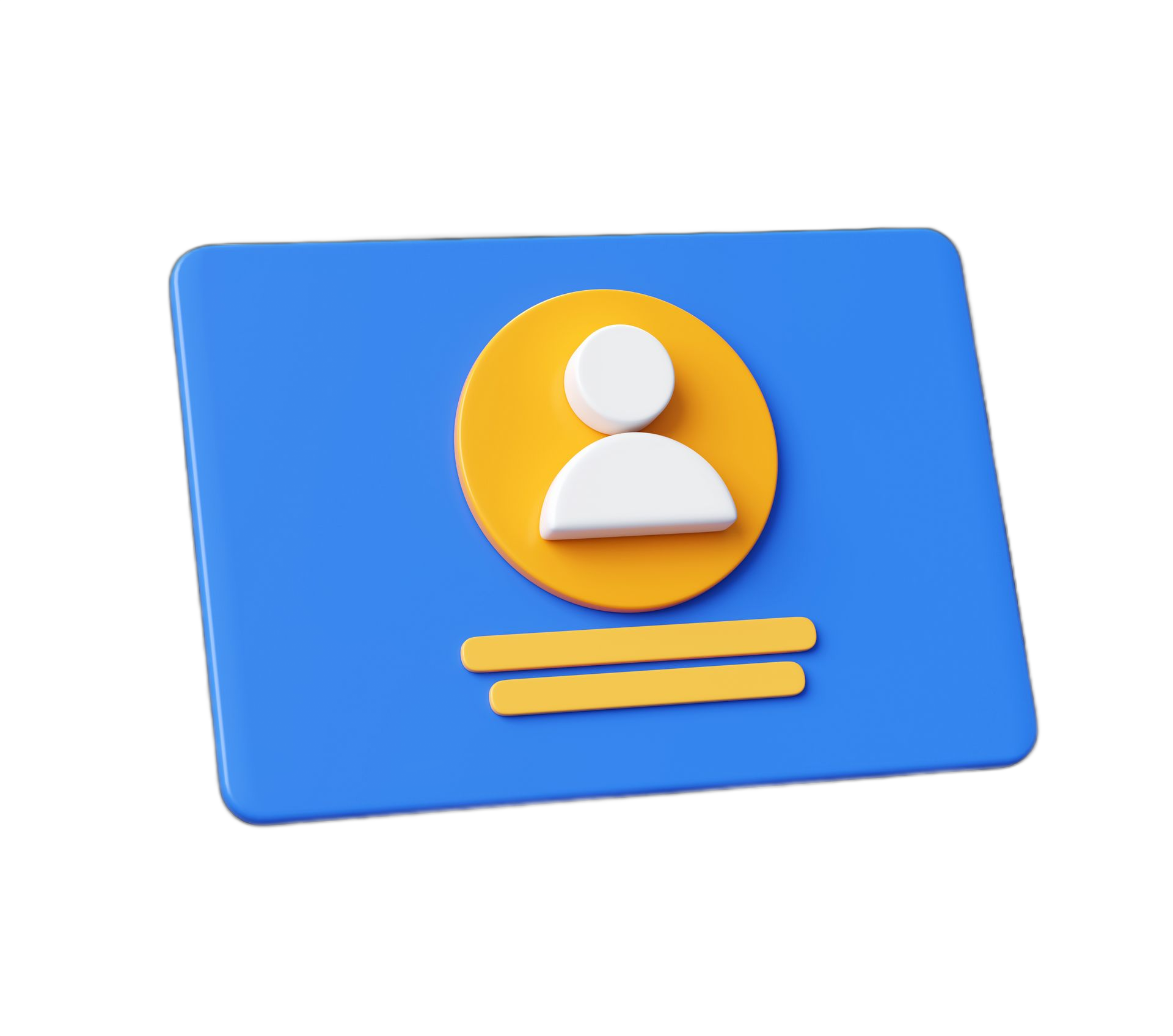 Blue ID card with a yellow circle and white person icon. Two yellow lines below the icon.