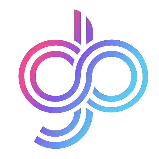 Gradient infinity loop logo with lines, pink to blue.