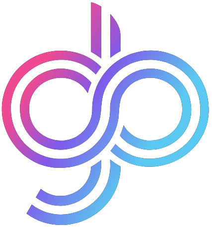 Gradient purple, pink, and blue interlocking infinity loop logo.