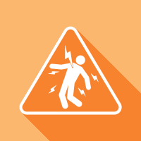 Orange warning sign with a white figure slipping or falling inside a triangle