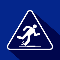 White slipping pedestrian warning sign on blue background