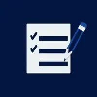 Checklist with blue lines and checkmarks, overlaid by a blue pencil on a dark blue background