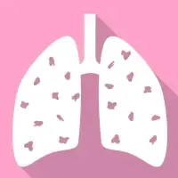 Stylized white lungs with pink speckles on a pink background