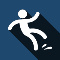 White slipping person icon on a blue square background, suggesting a hazard or fall warning