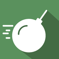 White bomb icon with fuse and motion lines on a green background.