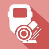 White camera and lens icon on a coral square background with a long shadow
