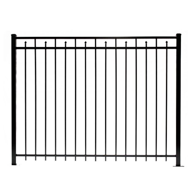 A black Aluminum  fence on a white background.