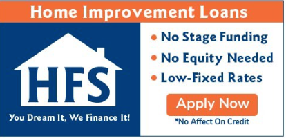 A sign for home improvement loans that says apply now