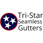 Logo for Tri-Star Seamless Gutters: three white stars in a blue circle, with text "Tri-Star Seamless Gutters".