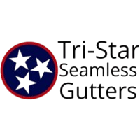 Logo for Tri-Star Seamless Gutters: three white stars in a blue circle, with text "Tri-Star Seamless Gutters".