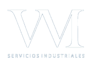 Logotipo con las letras “VM” en fuente fina y delineada encima de las palabras “SERVICIOS INDUSTRIALES” en un estilo similar.