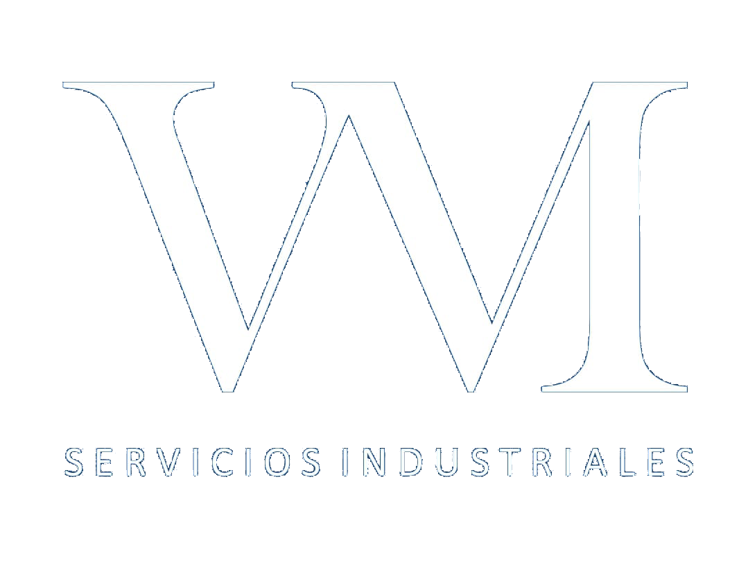 Logotipo con las letras “VM” en fuente fina y delineada encima de las palabras “SERVICIOS INDUSTRIALES” en un estilo similar.