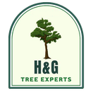 A logo for h & g tree experts with a tree in the center.