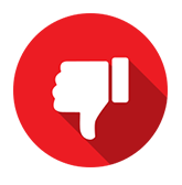 A white thumbs down icon in a red circle with a long shadow.