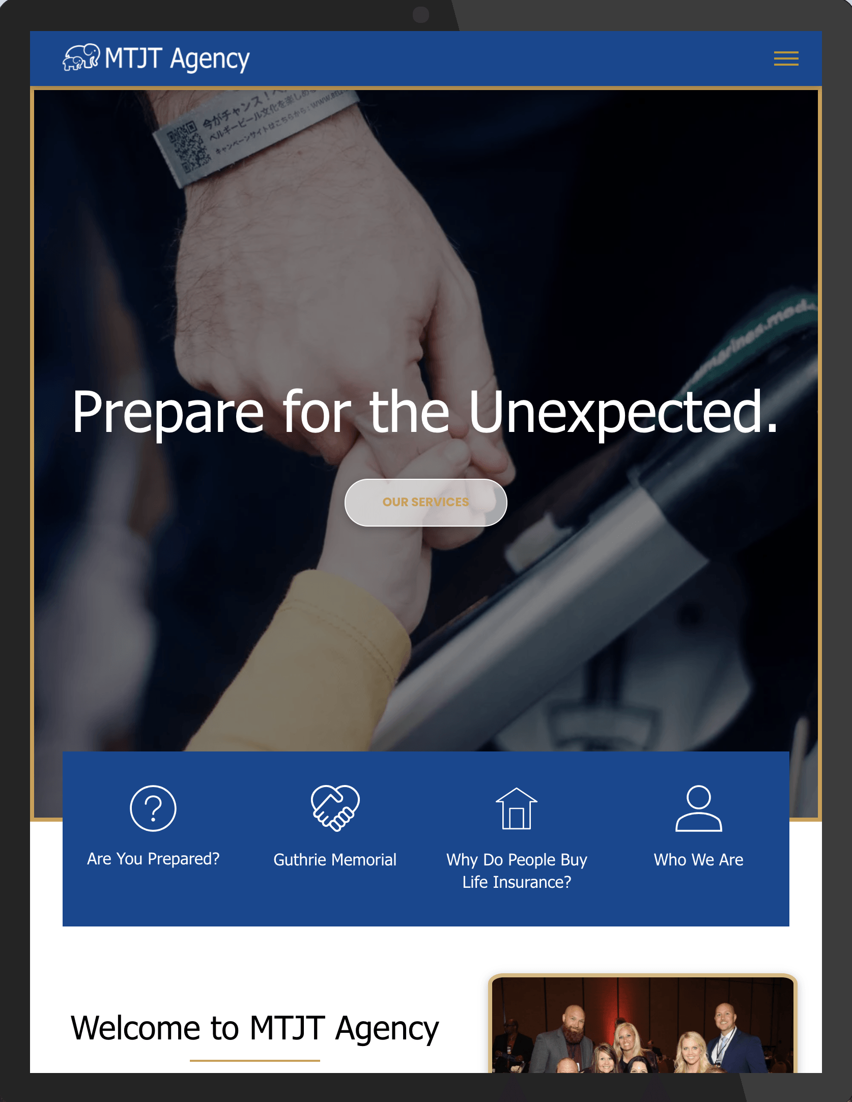 A screen shot of a website that says prepare for the unexpected